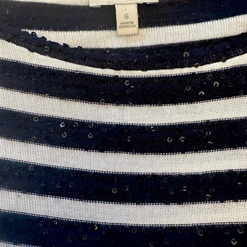 Talbots Navy and White Striped Sequin Top - Womens Size Small - Picture 2 of 2